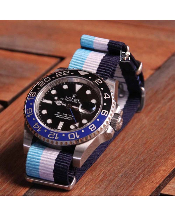 Bracelet NATO 20mm bleu blanc ciel