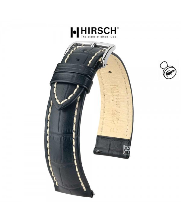 Watchstrap Hirsch Modena black 18mm white stiches