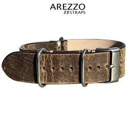 Bracelet NATO Arezzo Cuir marron vintage 20mm