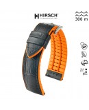 Bracelet montre Hirsch Andy Orange 20mm Cuir Noir caoutchouc