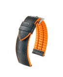 Bracelet montre Hirsch Andy Orange 20mm Cuir Noir caoutchouc